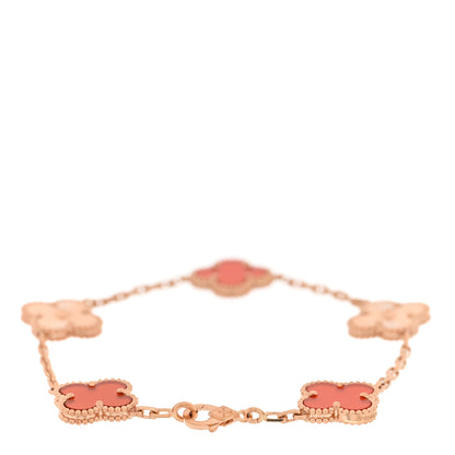 Van Cleef & Arpels 18K Rose Gold Carnelian 5 Motifs Guilloche Vintage Alhambra Bracelet 2 of 4
