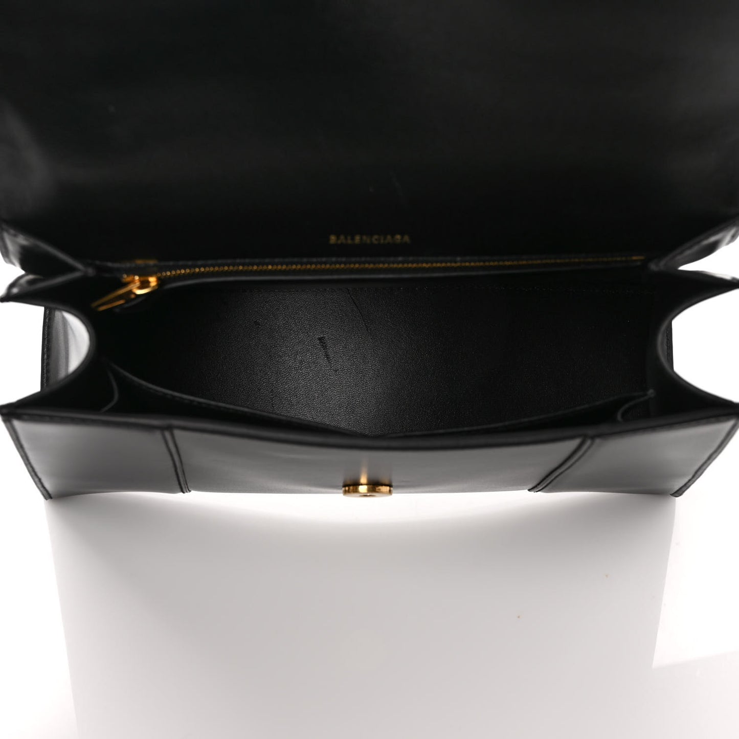 Shiny Box Calfskin Medium Hourglass Top Handle Bag Black