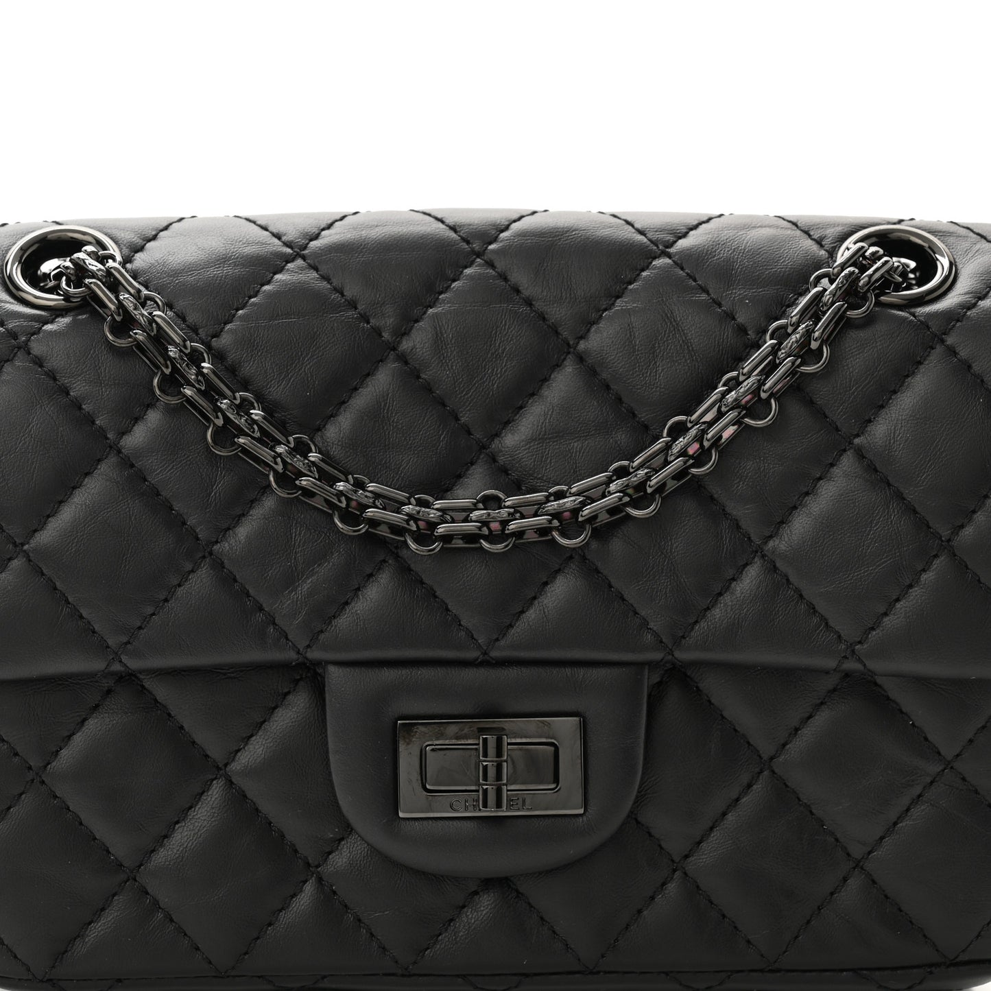Aged Calfskin Quilted 2.55 Reissue Mini Flap So Black