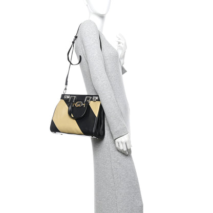Gucci Smooth Calfskin Diagonal Striped Small Zumi Top Handle Bag Black Beige 2 of 10