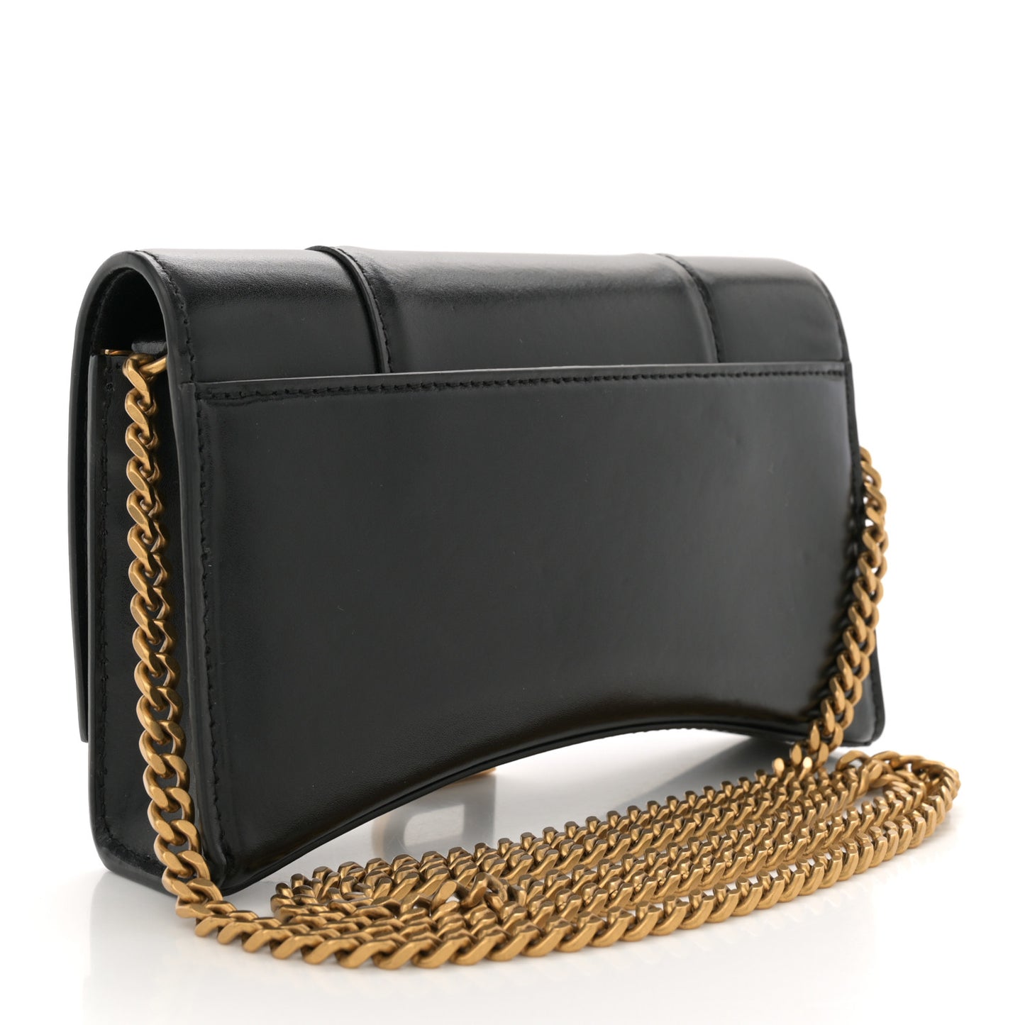 Shiny Box Calfskin Hourglass Chain Bag Black
