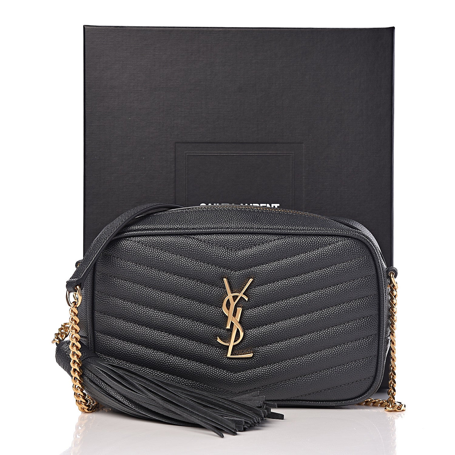 Saint Laurent Grain De Poudre Matelasse Monogram Mini Lou Camera Bag Dark Smog 13 of 13