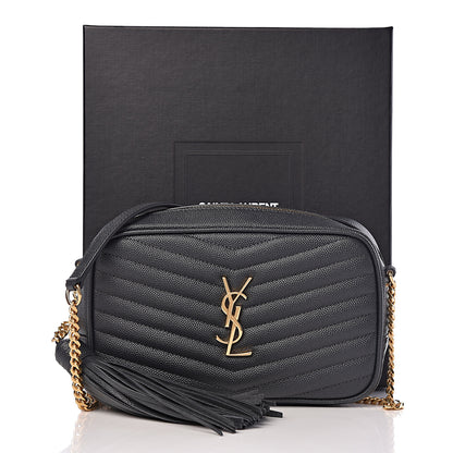 Saint Laurent Grain De Poudre Matelasse Monogram Mini Lou Camera Bag Dark Smog 13 of 13