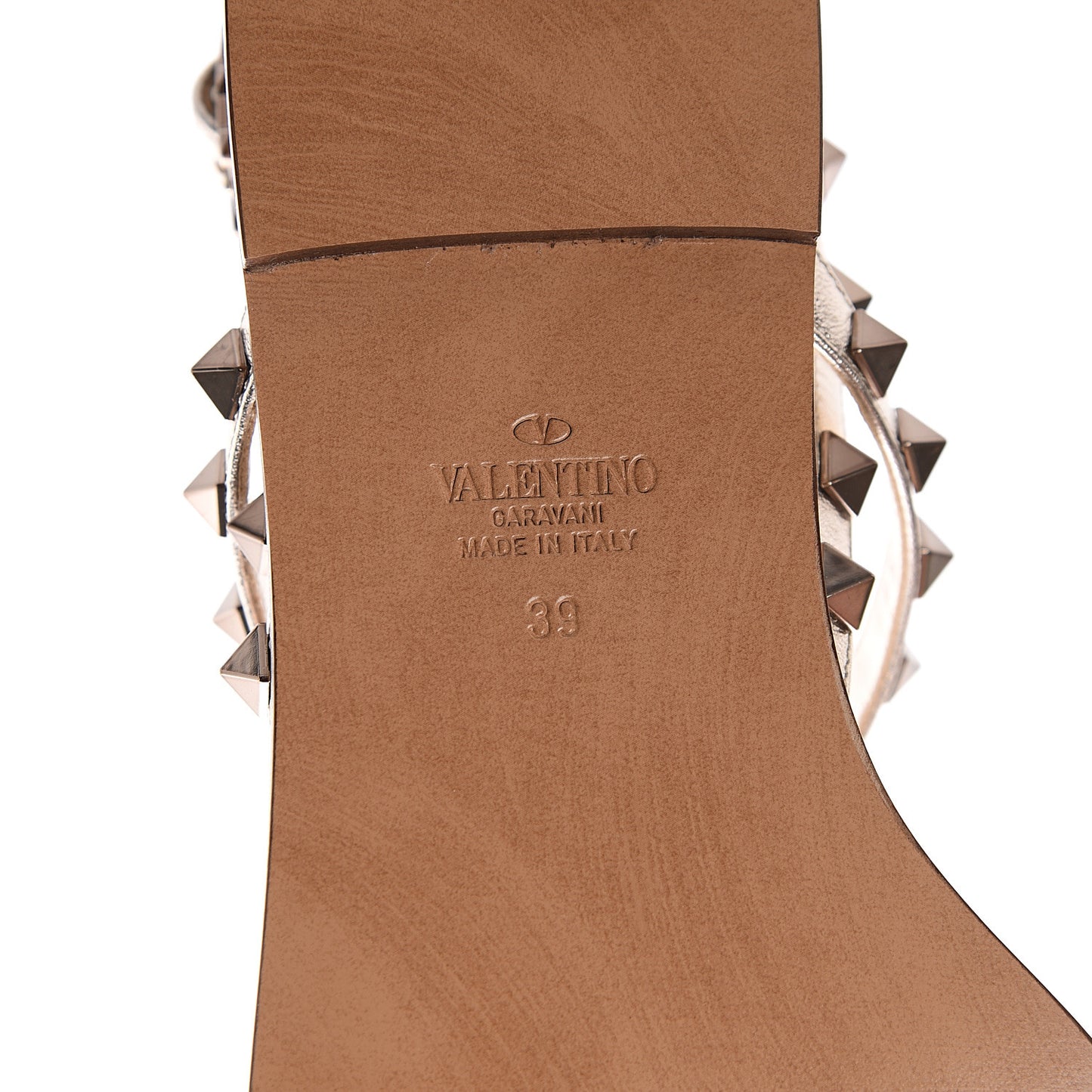 Metallic Nappa Rockstud Slingback Flat Thong Sandals 39 Skin