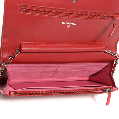 Chanel Lambskin Quilted Wallet On Chain WOC Red Pink 6 of 9