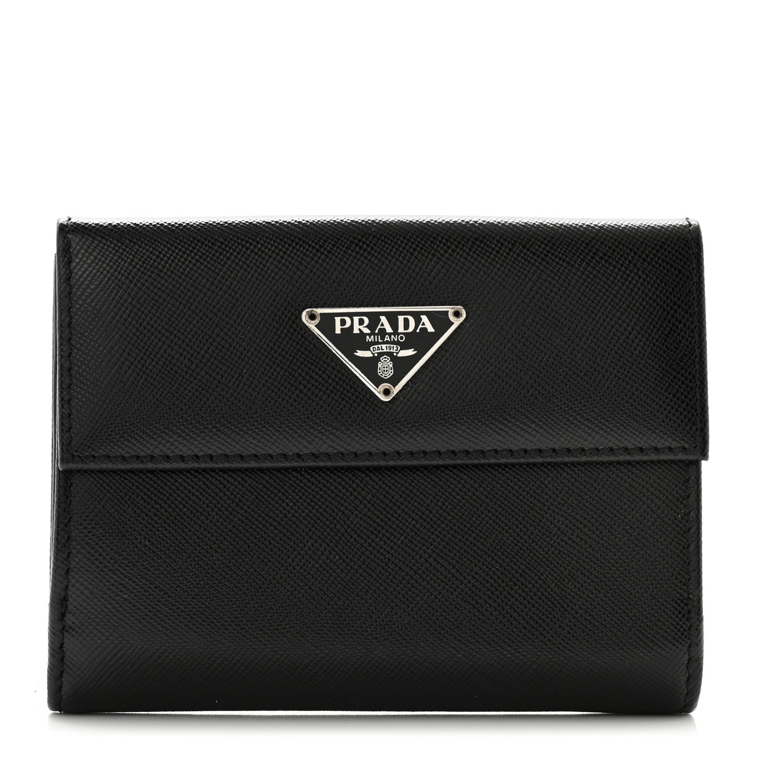 Prada Saffiano Tri-Fold Compact Wallet Black 1 of 11