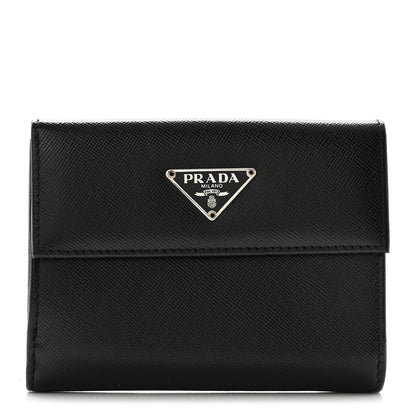 Prada Saffiano Tri-Fold Compact Wallet Black 1 of 11