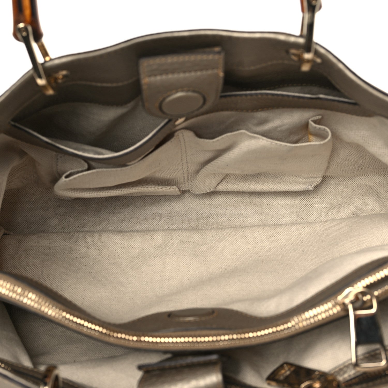 Gucci Metallic Pebbled Calfskin Medium Bamboo Shopper Tote Golden Beige 5 of 12