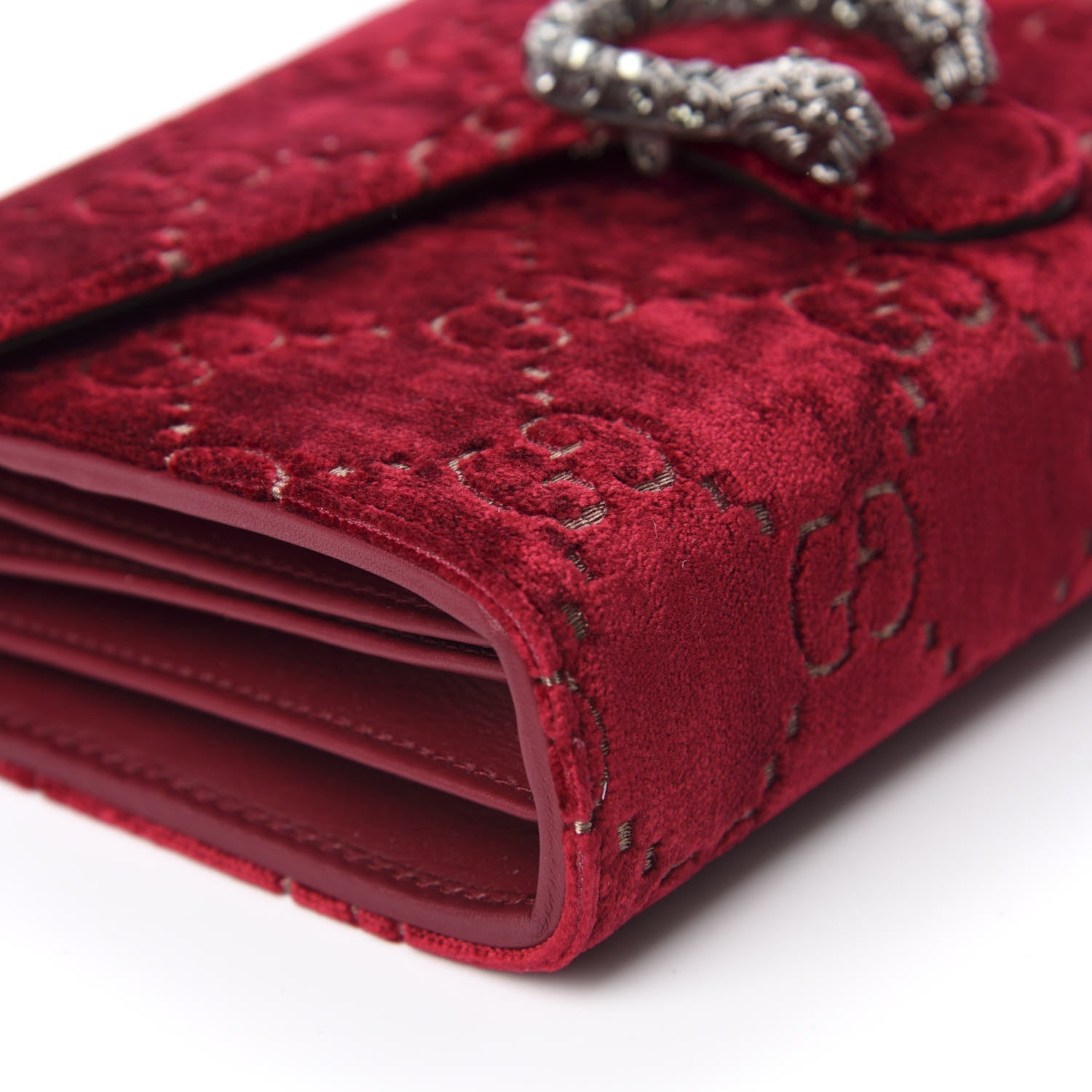 Gucci Velvet GG Monogram Mini Dionysus Chain Wallet Red Cipria 6 of 11