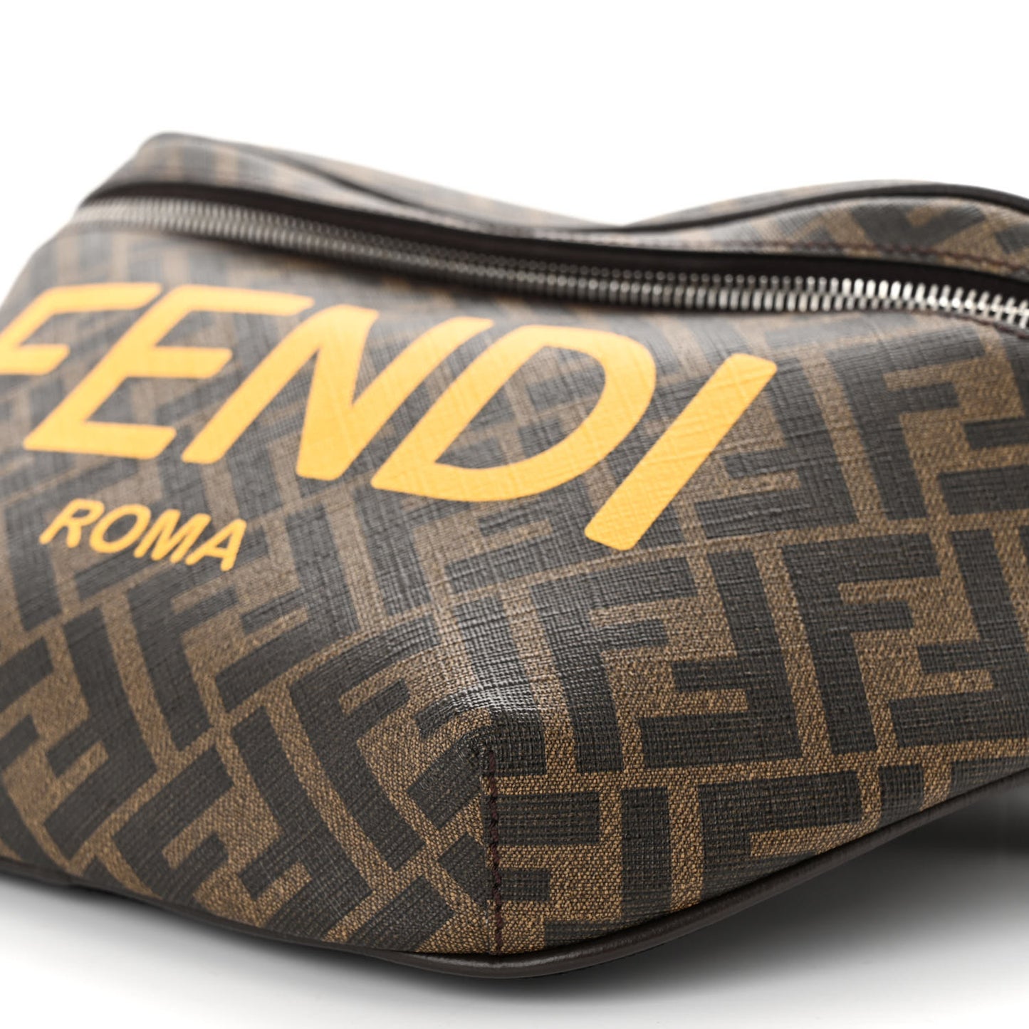 Shiny Glazed Fabric Vitello Cover FF 1974 Logo Belt Bag Tobacco Moro Giallo Ebano