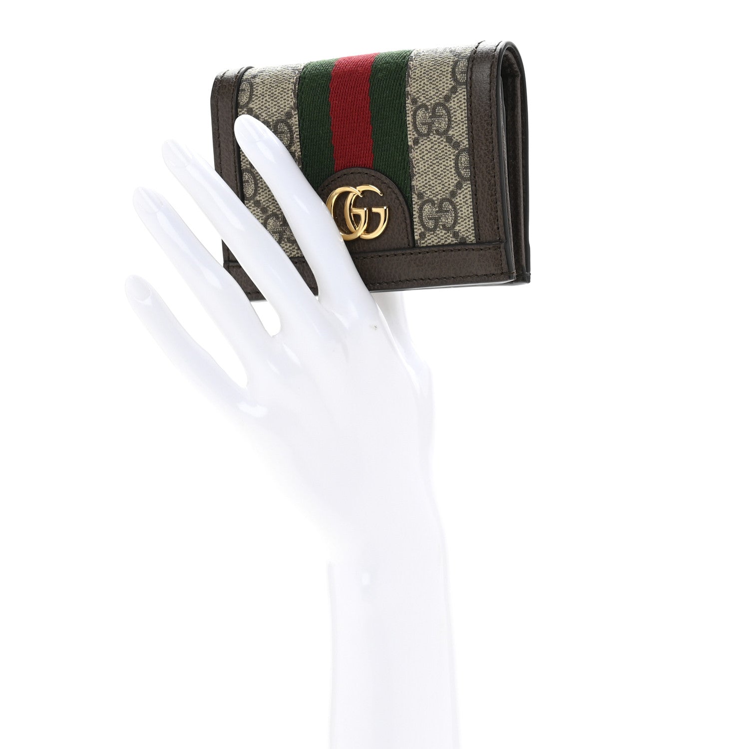 Gucci GG Supreme Monogram Web Ophidia Card Case Beige New Acero 2 of 9