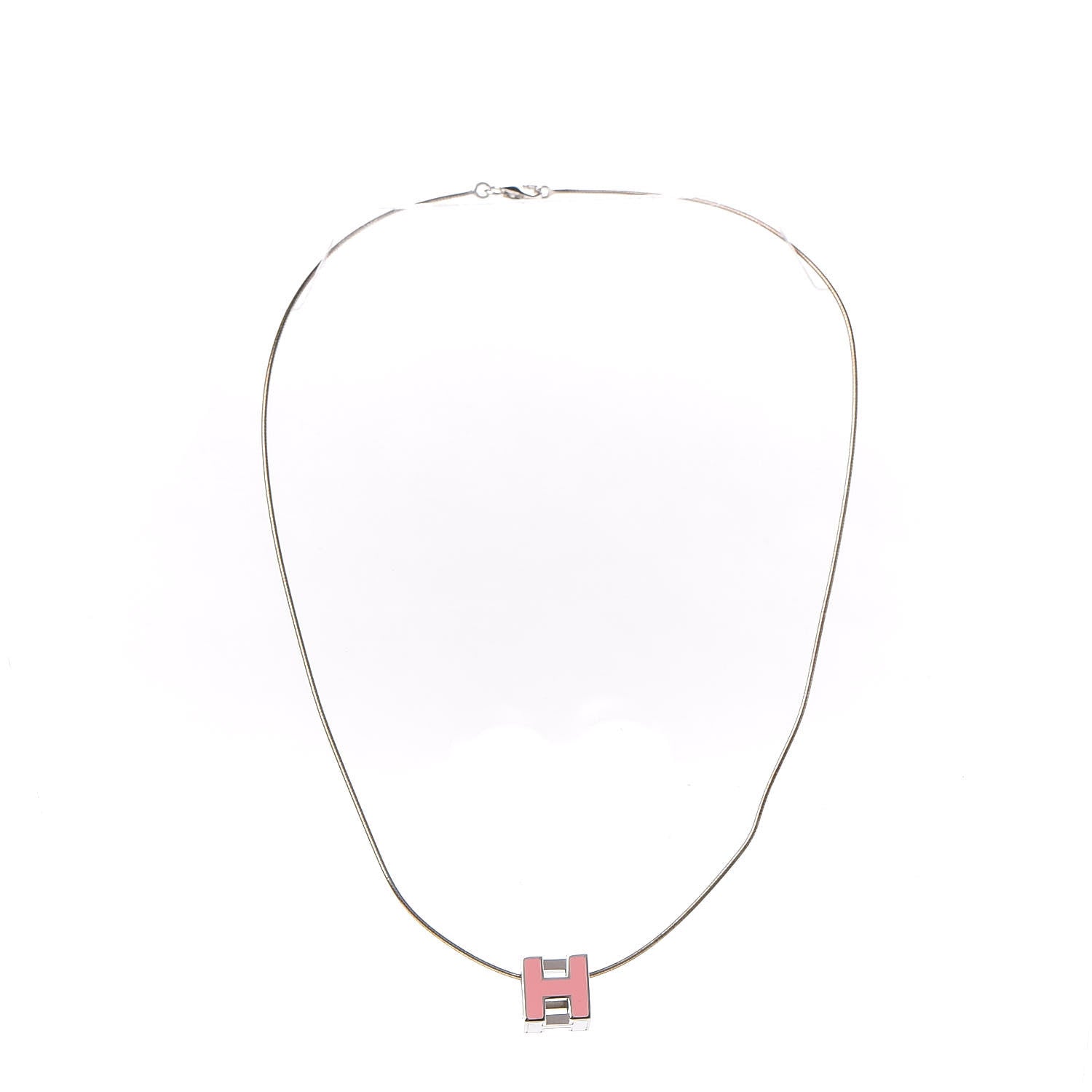 Hermes Lacquered Cage d'H Pendant Necklace Rose 3 of 7