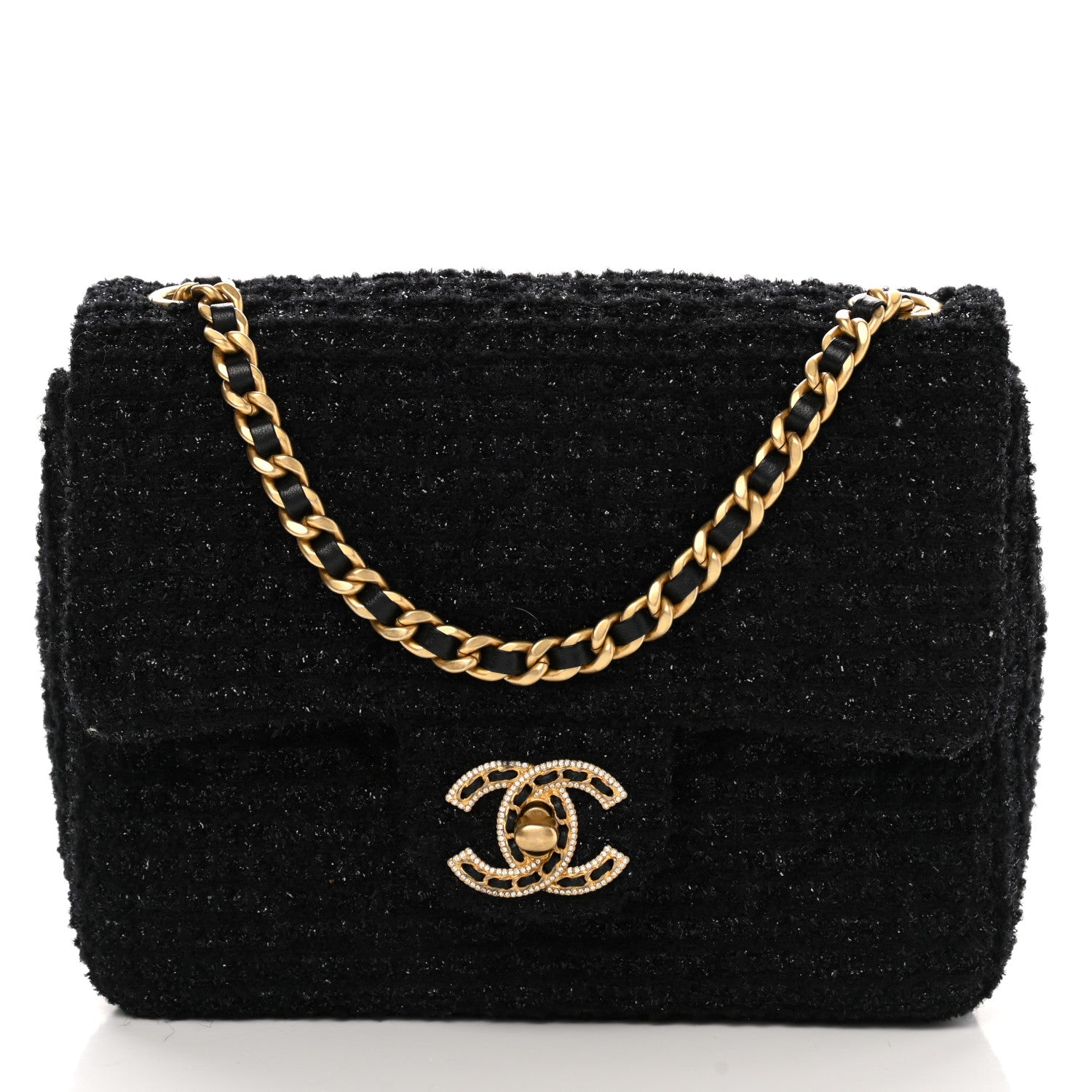 Chanel Tweed Quilted Mini Crystal CC Square Flap Black 1 of 10