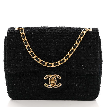 Chanel Tweed Quilted Mini Crystal CC Square Flap Black 1 of 10