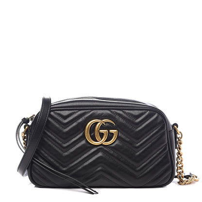 Gucci Calfskin Matelasse Small GG Marmont Chain Shoulder Bag Black 1 of 10