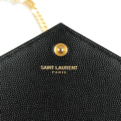 Saint Laurent Grain De Poudre Matelasse Chevron Monogram Chain Wallet Black 6 of 7