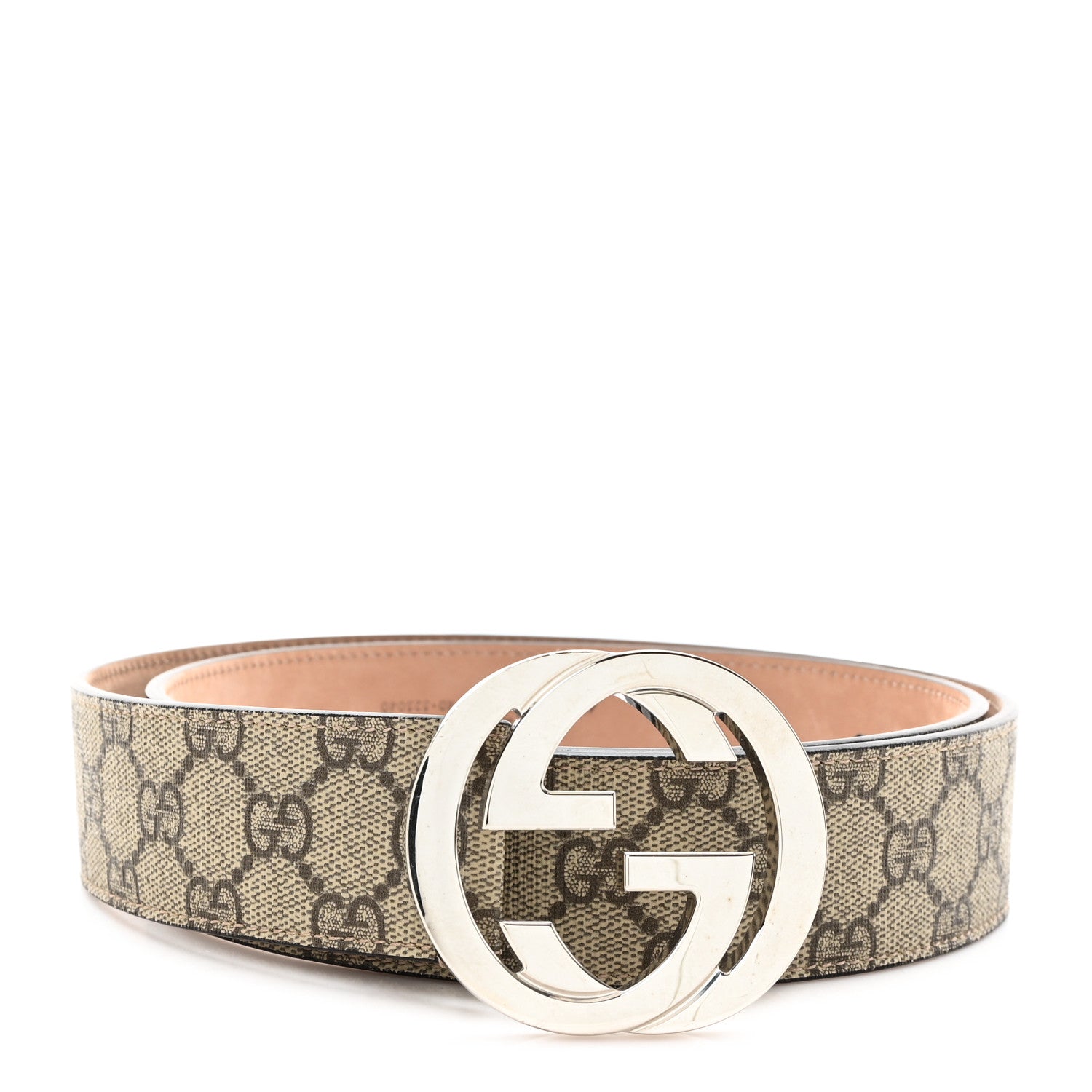 Gucci GG Supreme Monogram Selleria Calfskin Interlocking G Belt 100 40 Beige Ebony Cocoa 1 of 4