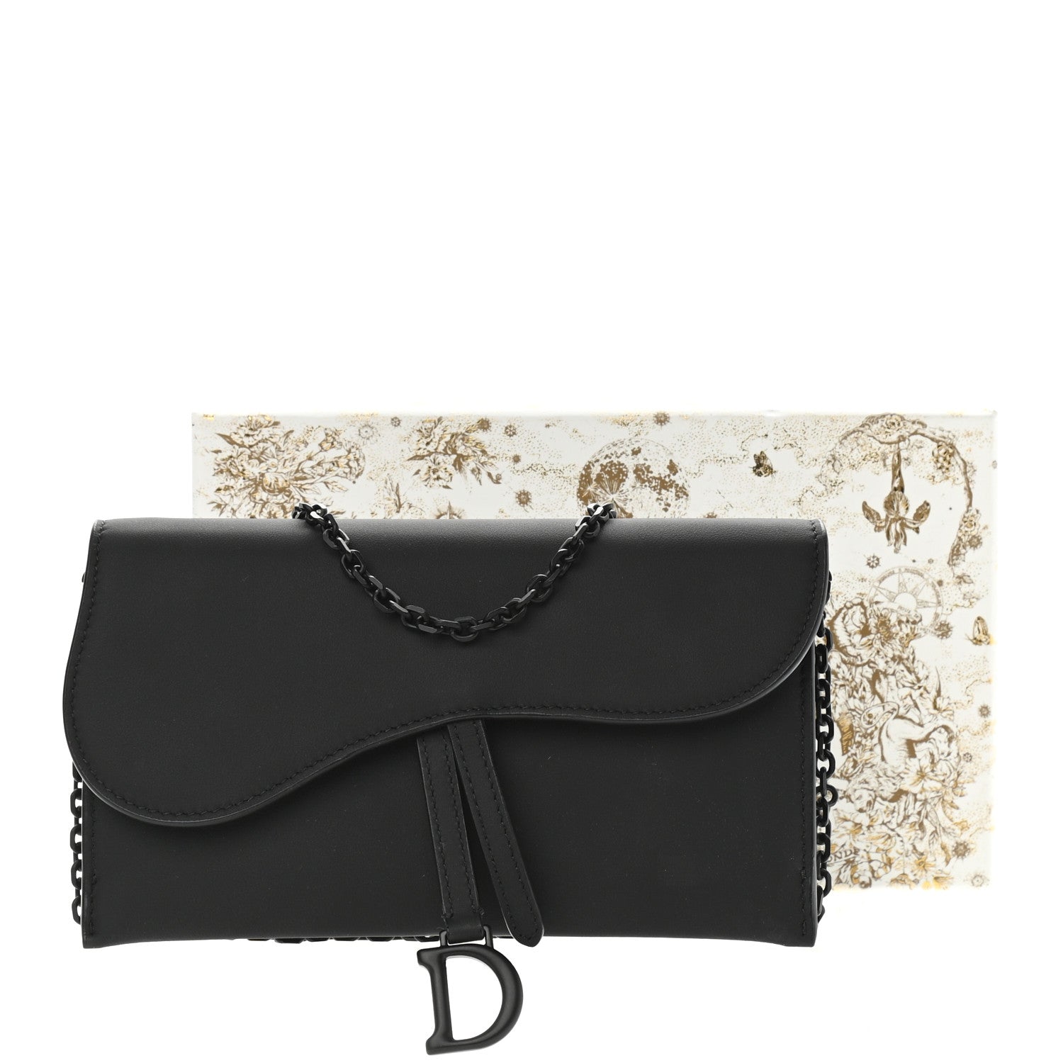 Christian Dior Ultra Matte Calfskin Saddle Chain Wallet Pouch Black 9 of 9