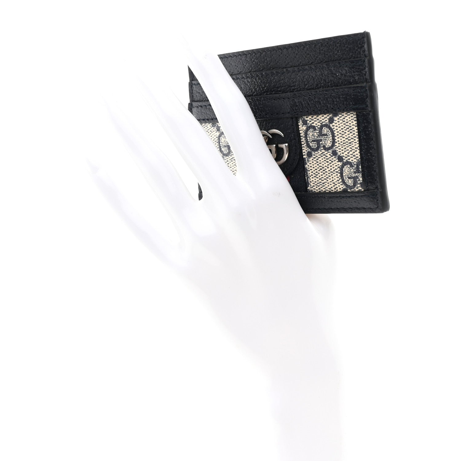 Gucci GG Supreme Monogram Textured Dollar Calfskin Web Ophidia Card Holder Beige Blue 2 of 7