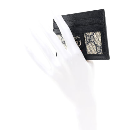 Gucci GG Supreme Monogram Textured Dollar Calfskin Web Ophidia Card Holder Beige Blue 2 of 7