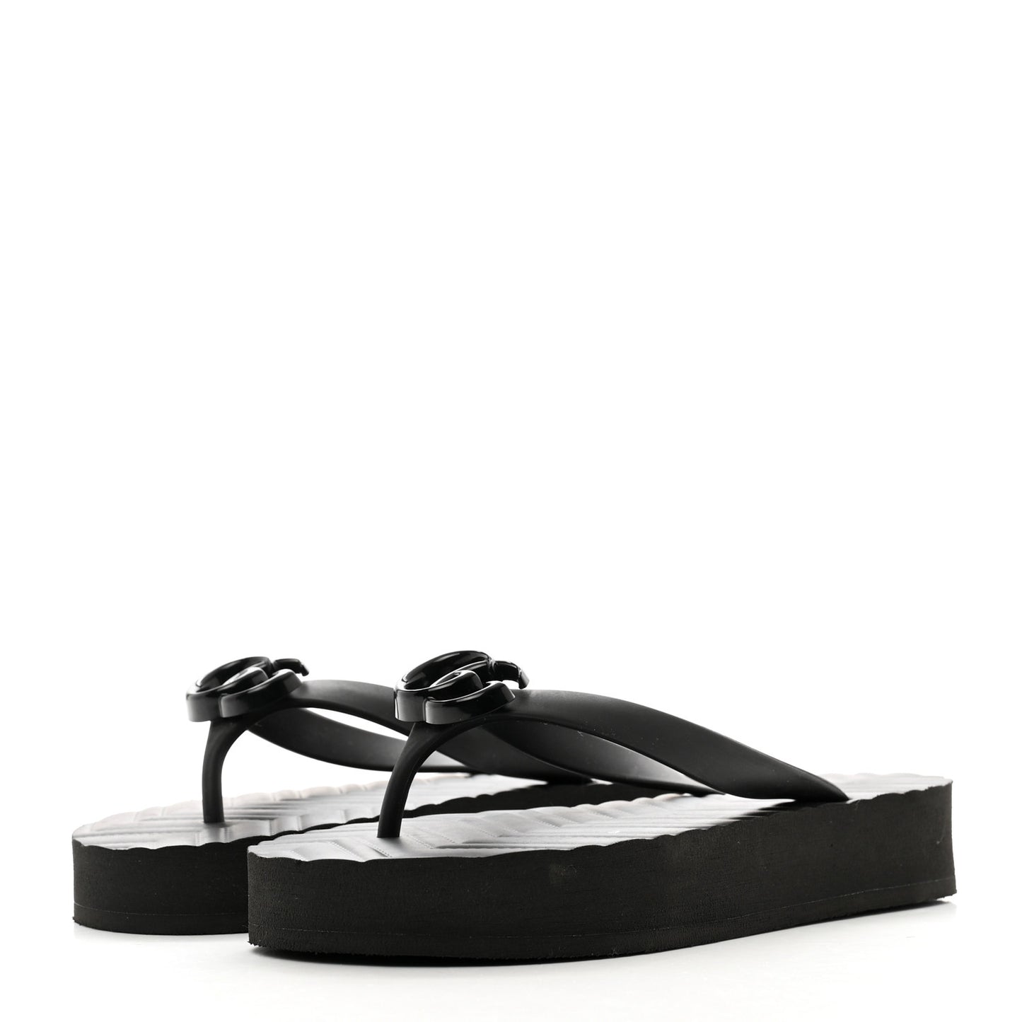 Rubber Chevron Womens GG Thong Sandals 36 Black