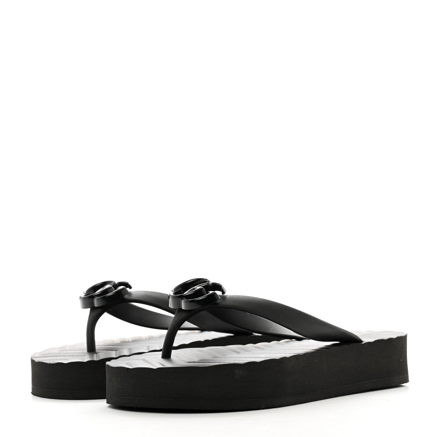 Gucci Rubber Chevron Womens GG Thong Sandals 36 Black 3 of 8