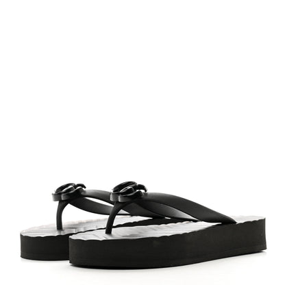 Gucci Rubber Chevron Womens GG Thong Sandals 36 Black 3 of 8