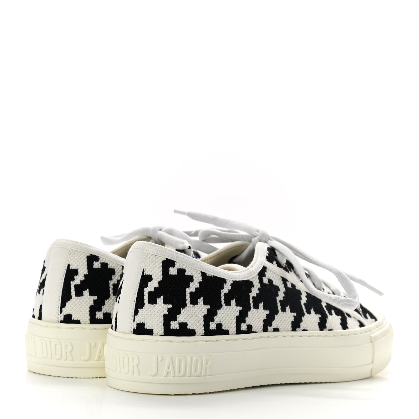 Canvas Macro Houndstooth Embroidered Womens Walk'N'Dior Low Top Sneakers 37.5 White Black