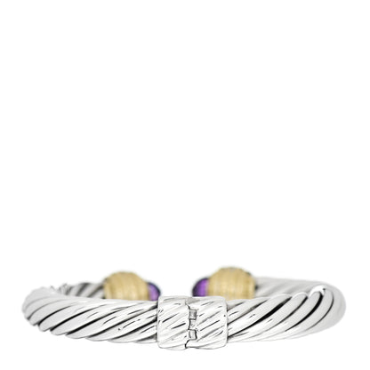 David Yurman Sterling Silver 18K Yellow Gold Diamond Amethyst 10mm Cable Bracelet 2 of 3