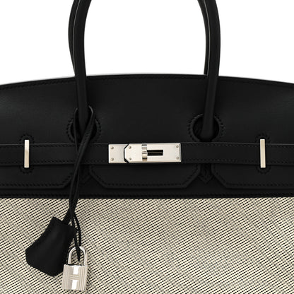 Hermes Swift Twill H Fray Fray Birkin 35 Black Ecru 8 of 11