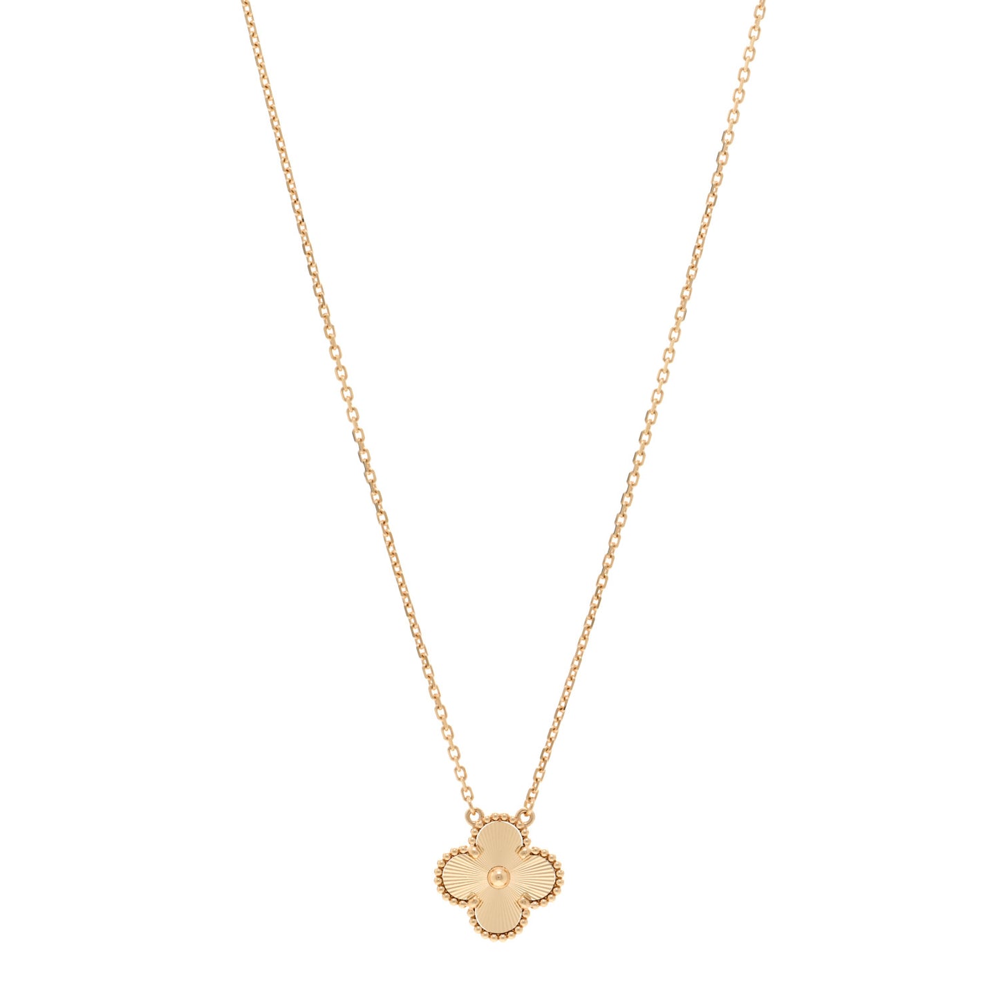 18K Yellow Gold Guilloche Vintage Alhambra Pendant Necklace