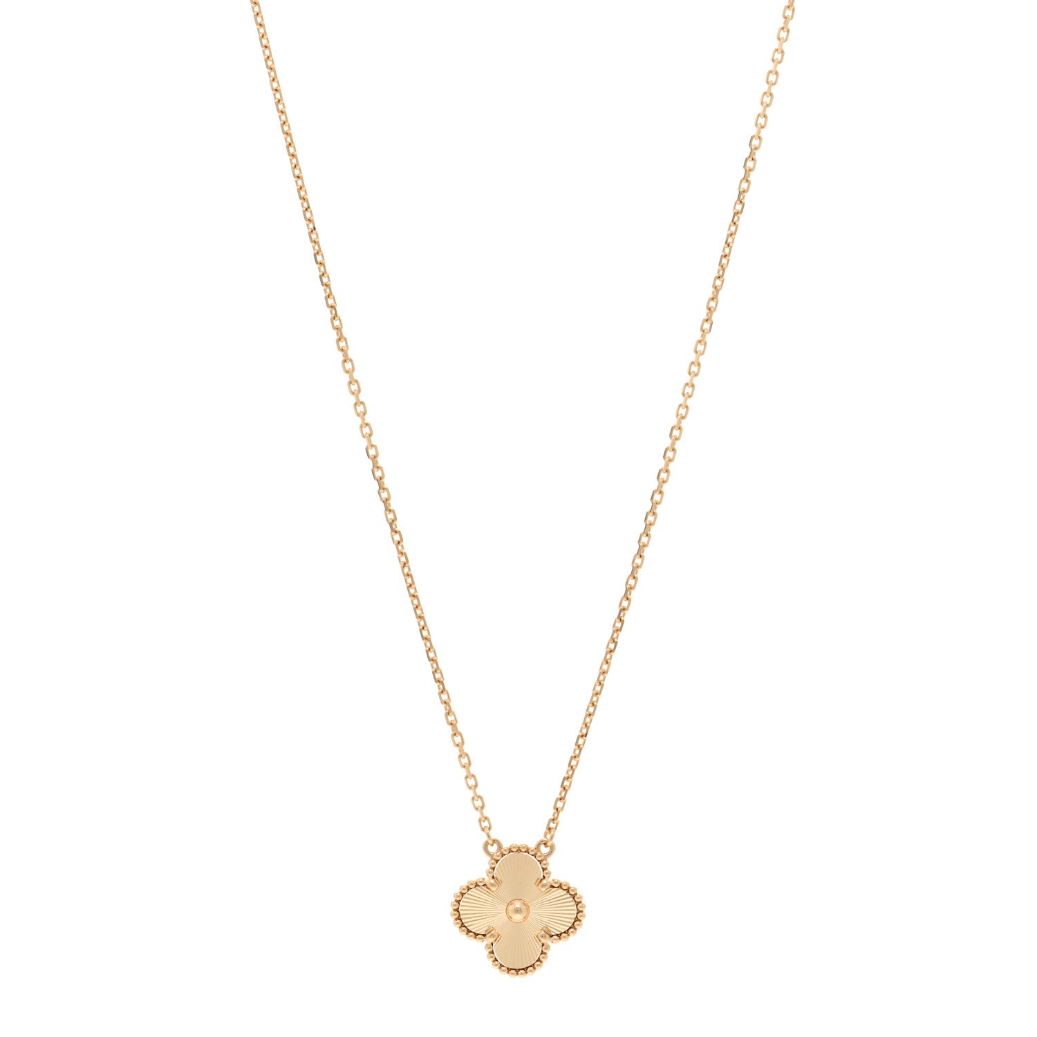 Van Cleef & Arpels 18K Yellow Gold Guilloche Vintage Alhambra Pendant Necklace 1 of 6