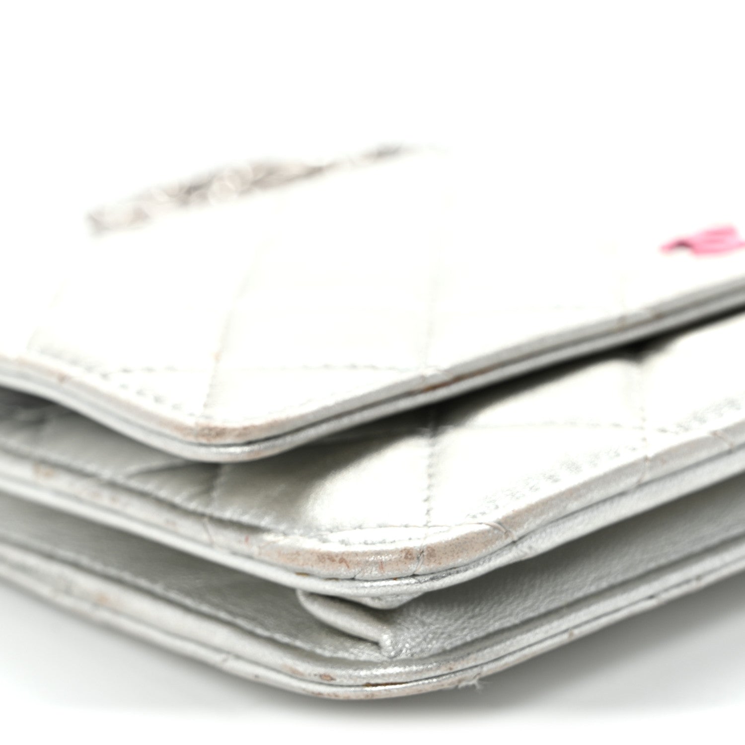 Chanel Metallic Lambskin Quilted Wallet On Chain WOC Silver 10 of 12