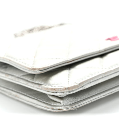Chanel Metallic Lambskin Quilted Wallet On Chain WOC Silver 10 of 12