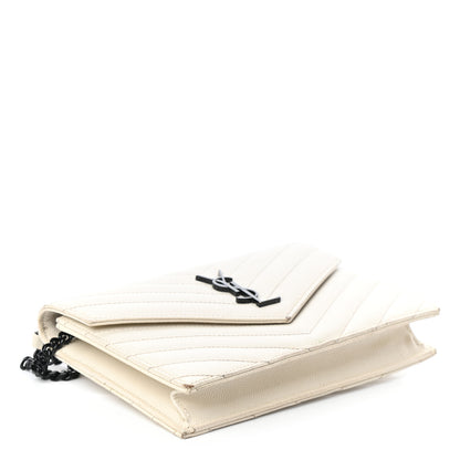 Saint Laurent Grain De Poudre Matelasse Chevron Monogram Envelope Chain Wallet Dove White 4 of 9