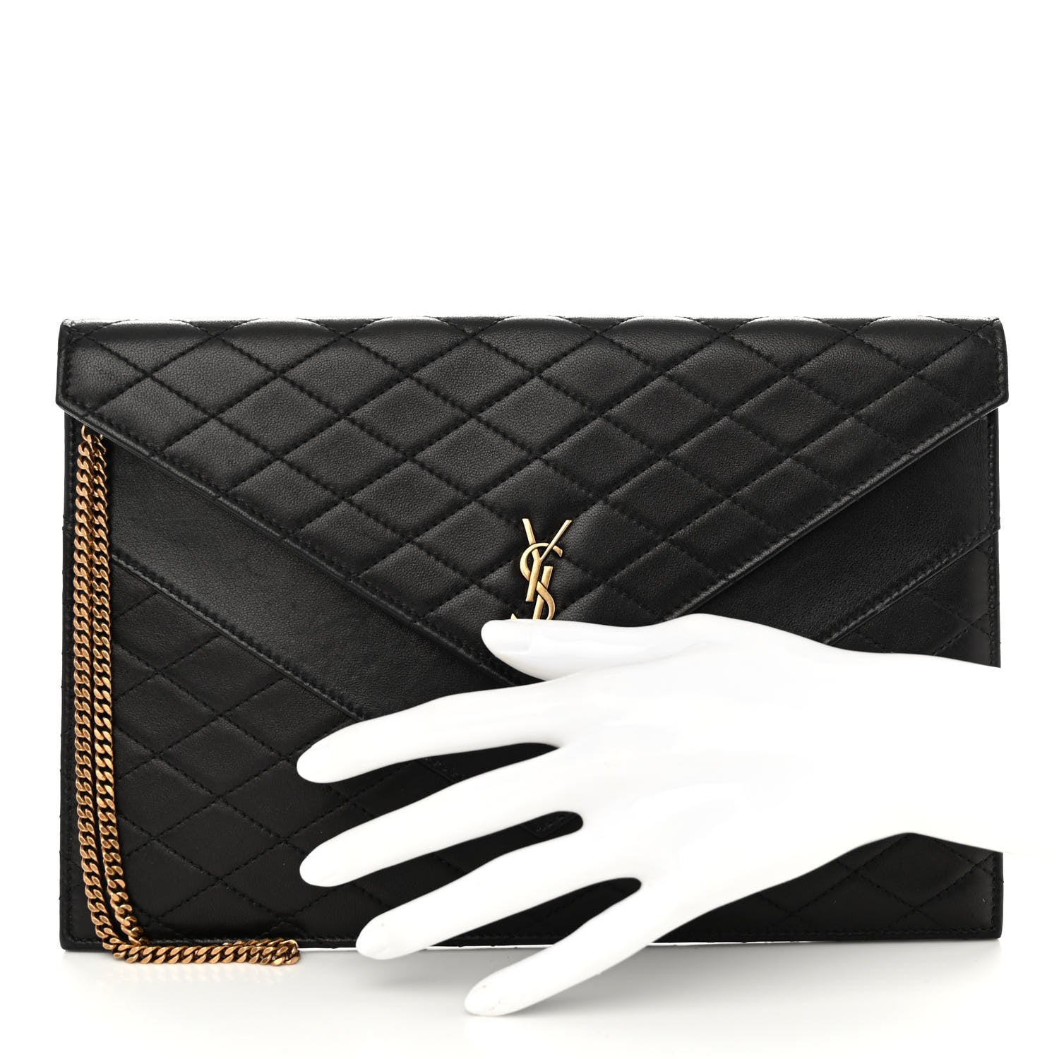 Saint Laurent Lambskin Quilted Double Flap Chain Pouch Black 2 of 9