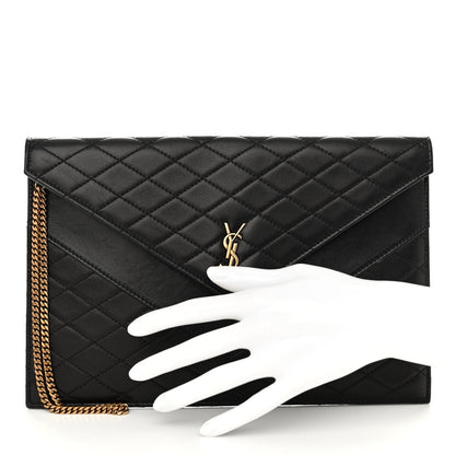 Saint Laurent Lambskin Quilted Double Flap Chain Pouch Black 2 of 9