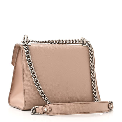 Prada Saffiano Cuir Calfskin Monochrome Envelope Flap Chain Shoulder Bag Cipria 2 of 9