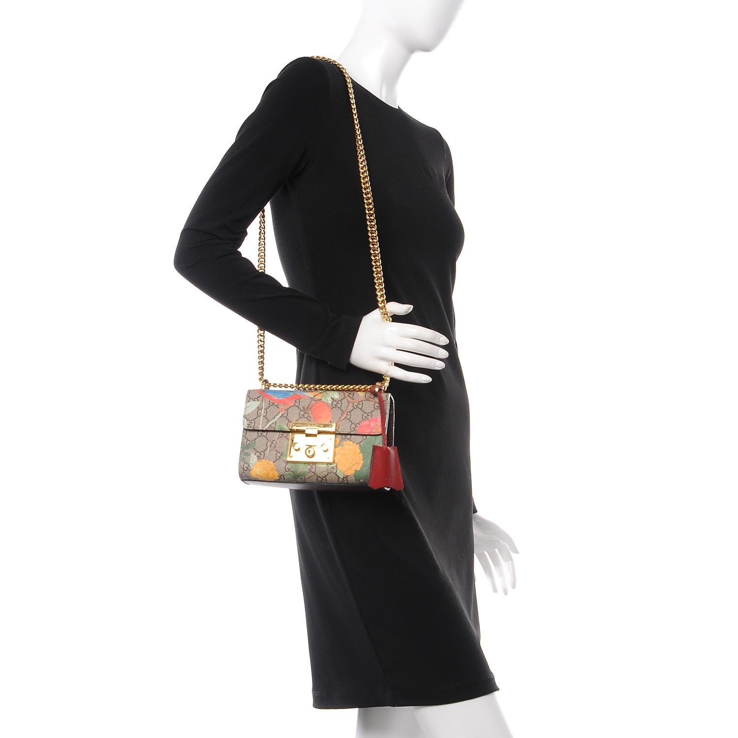Gucci GG Supreme Monogram Tian Small Padlock Shoulder Bag Beige Multicolor New Acero 2 of 8