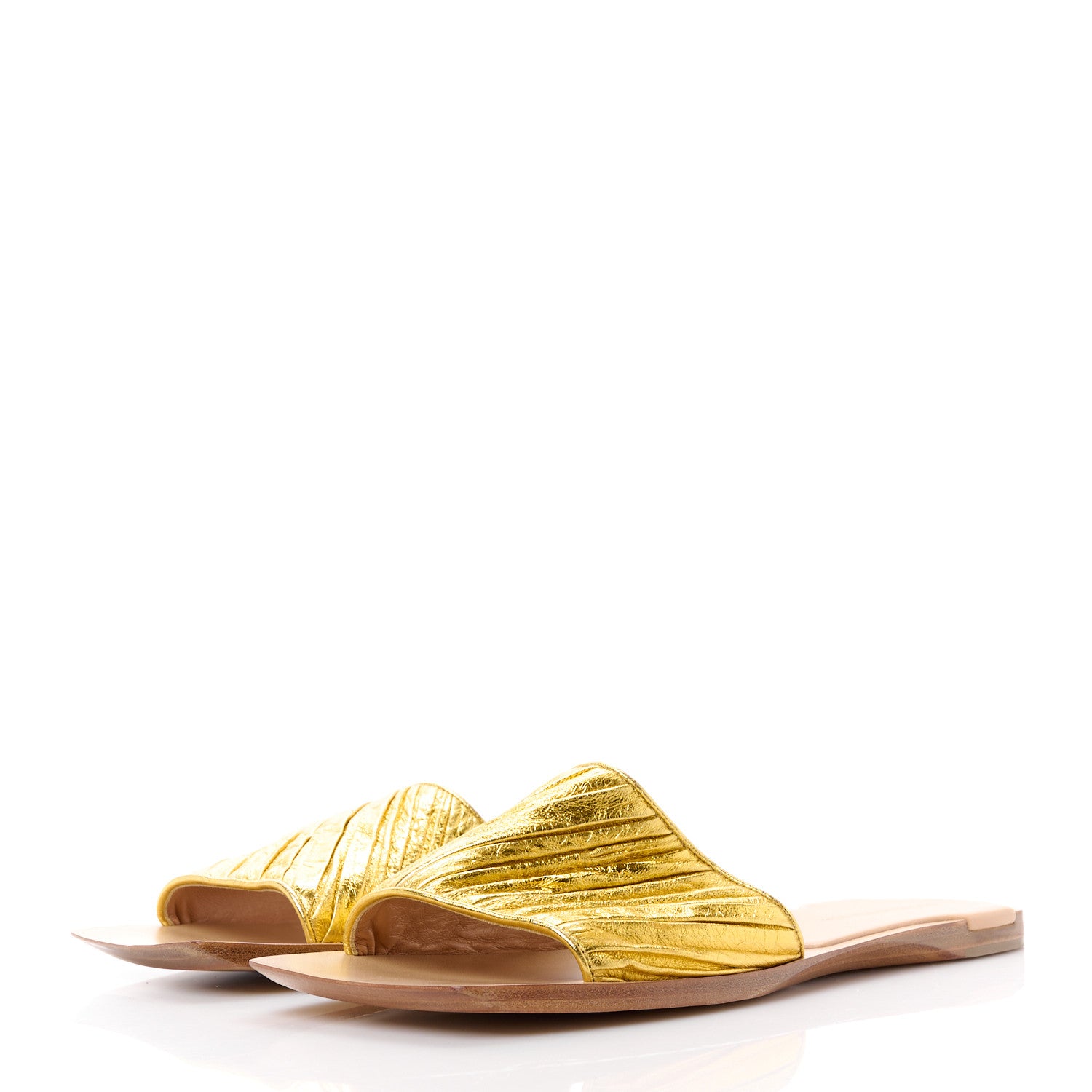 Bottega Veneta Nappa Pleated Squared Toe Flat Sandals 41 Gold 3 of 9
