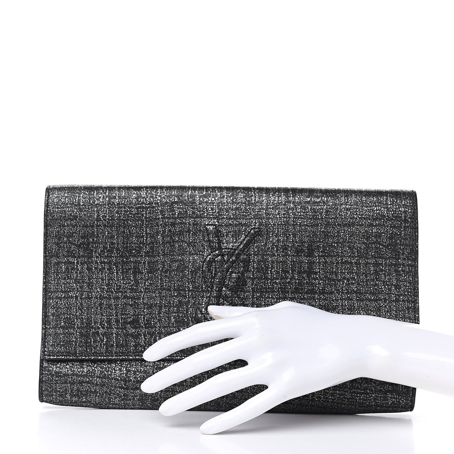 Metallic Textured Large Belle De Jour Clutch Dark Silver
