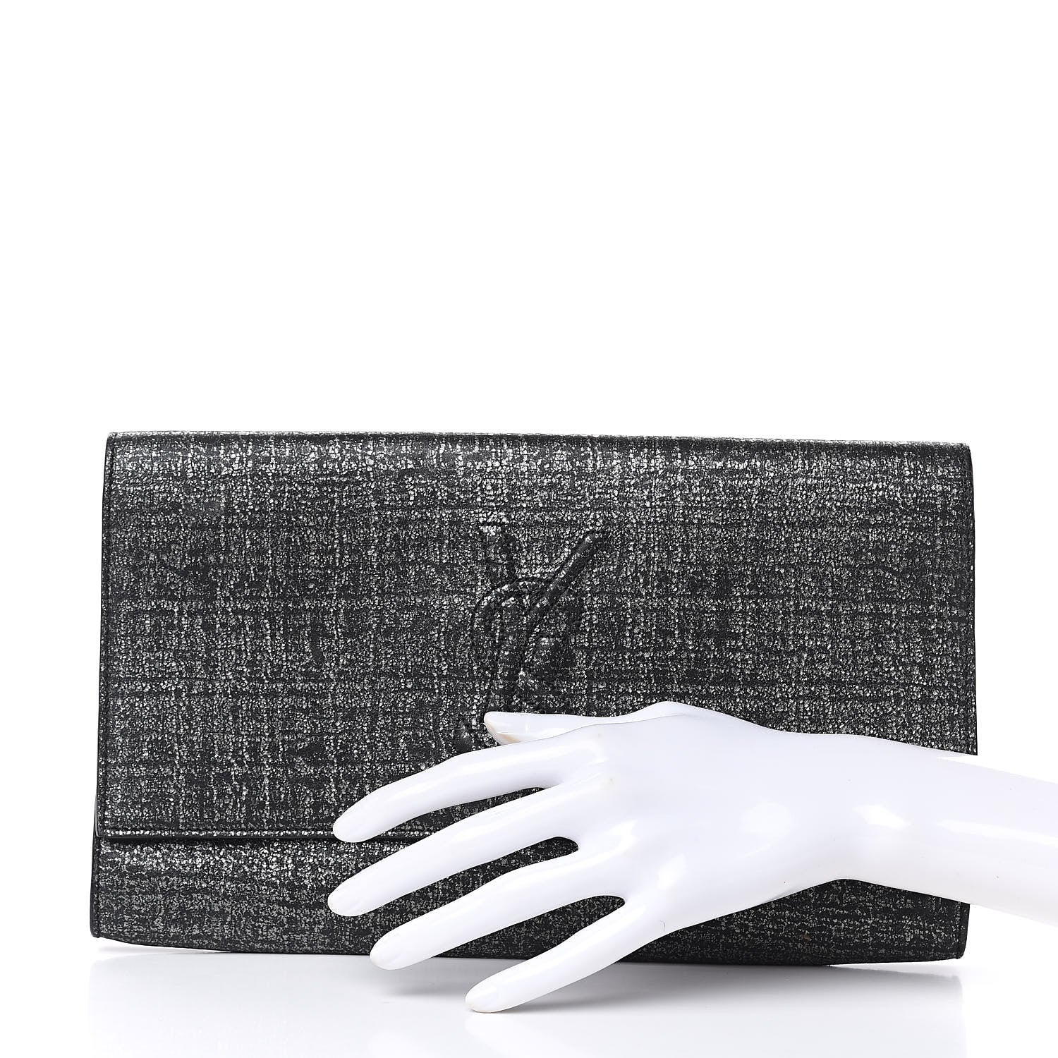 Saint Laurent Metallic Textured Large Belle De Jour Clutch Dark Silver 2 of 8