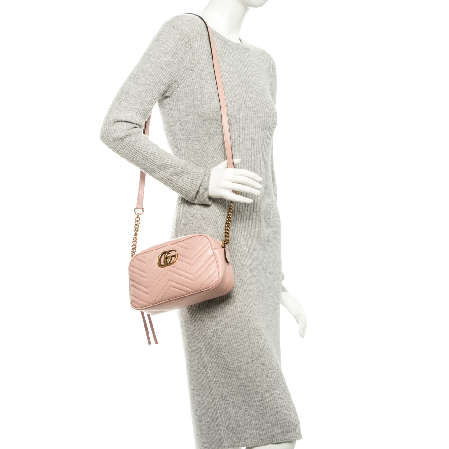 Calfskin Matelasse Small GG Marmont Chain Shoulder Bag Perfect Pink