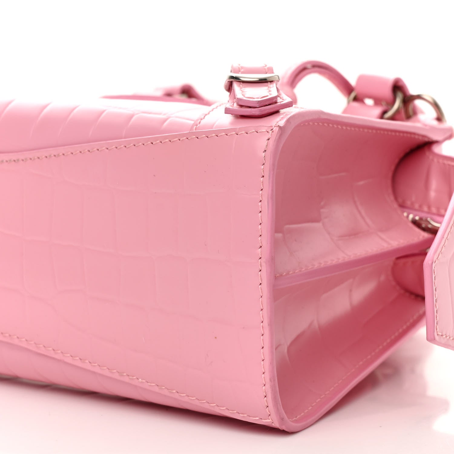 Balenciaga Semi Shiny Calfskin Crocodile Embossed Neo Classic Silver Hardware Mini City Pink 10 of 10