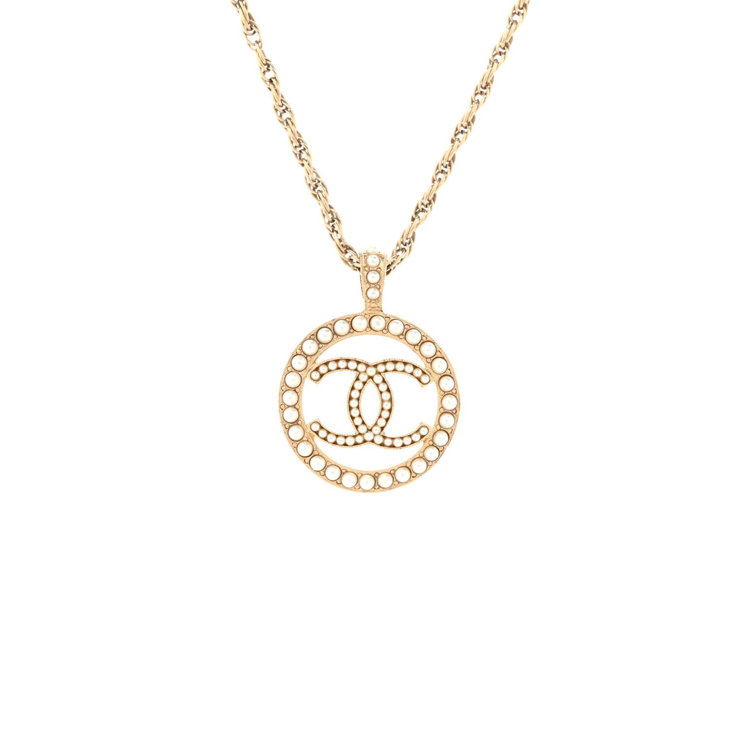 Pearl CC Round Pendant Necklace Gold