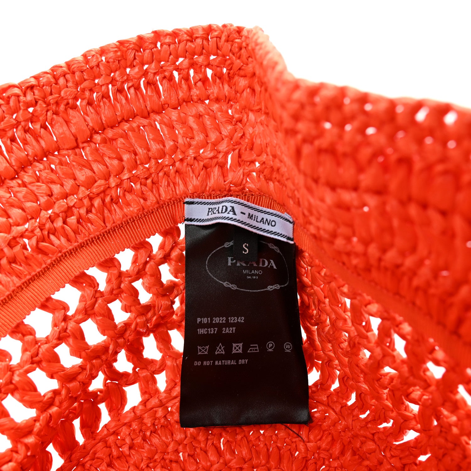 Prada Yarn Raffia Effect Crochet Logo Embroidered Womens Bucket Hat S Arancio 8 of 8