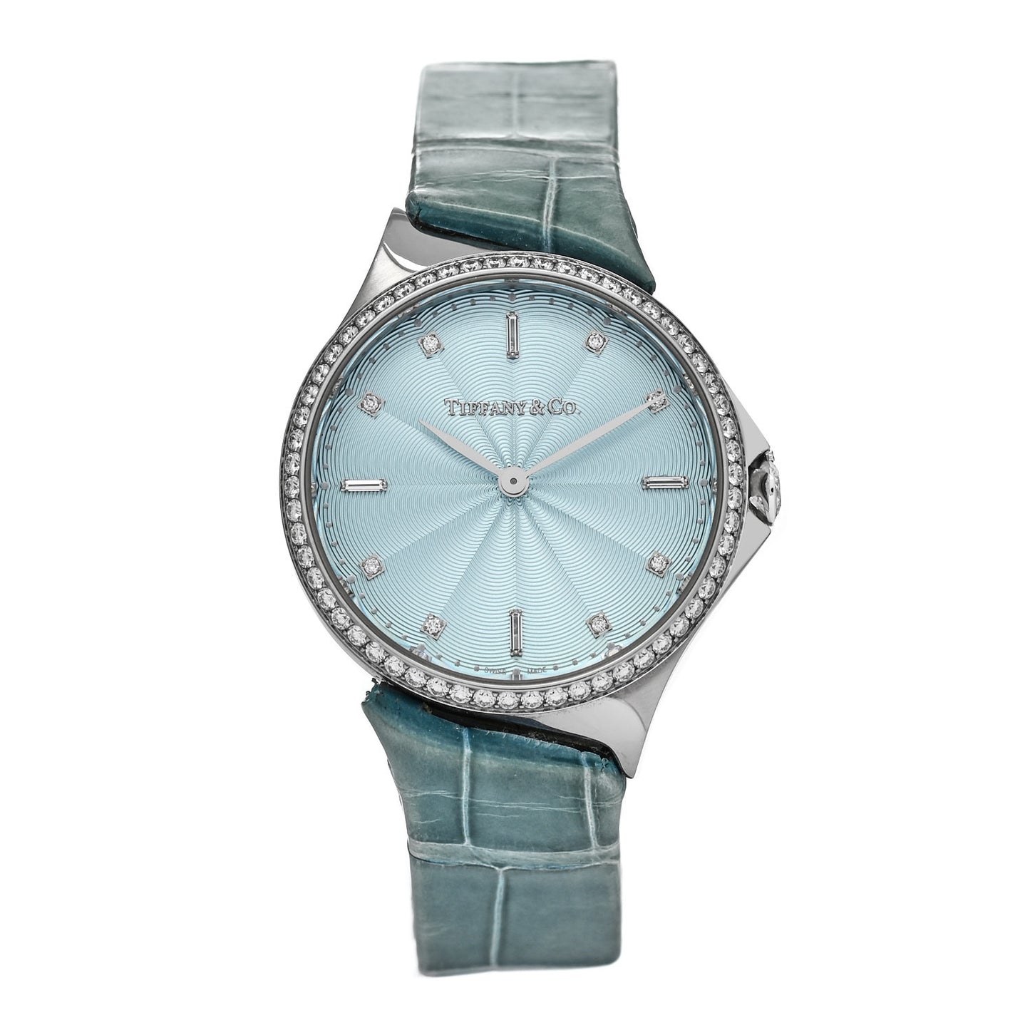 Stainless Steel Alligator Diamond Bezel 28mm Metro Quartz Watch Ice Blue