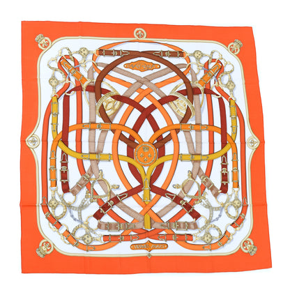 Hermes Cashmere Silk Cavalcadour Shawl 140 Orange White Brun 1 of 6