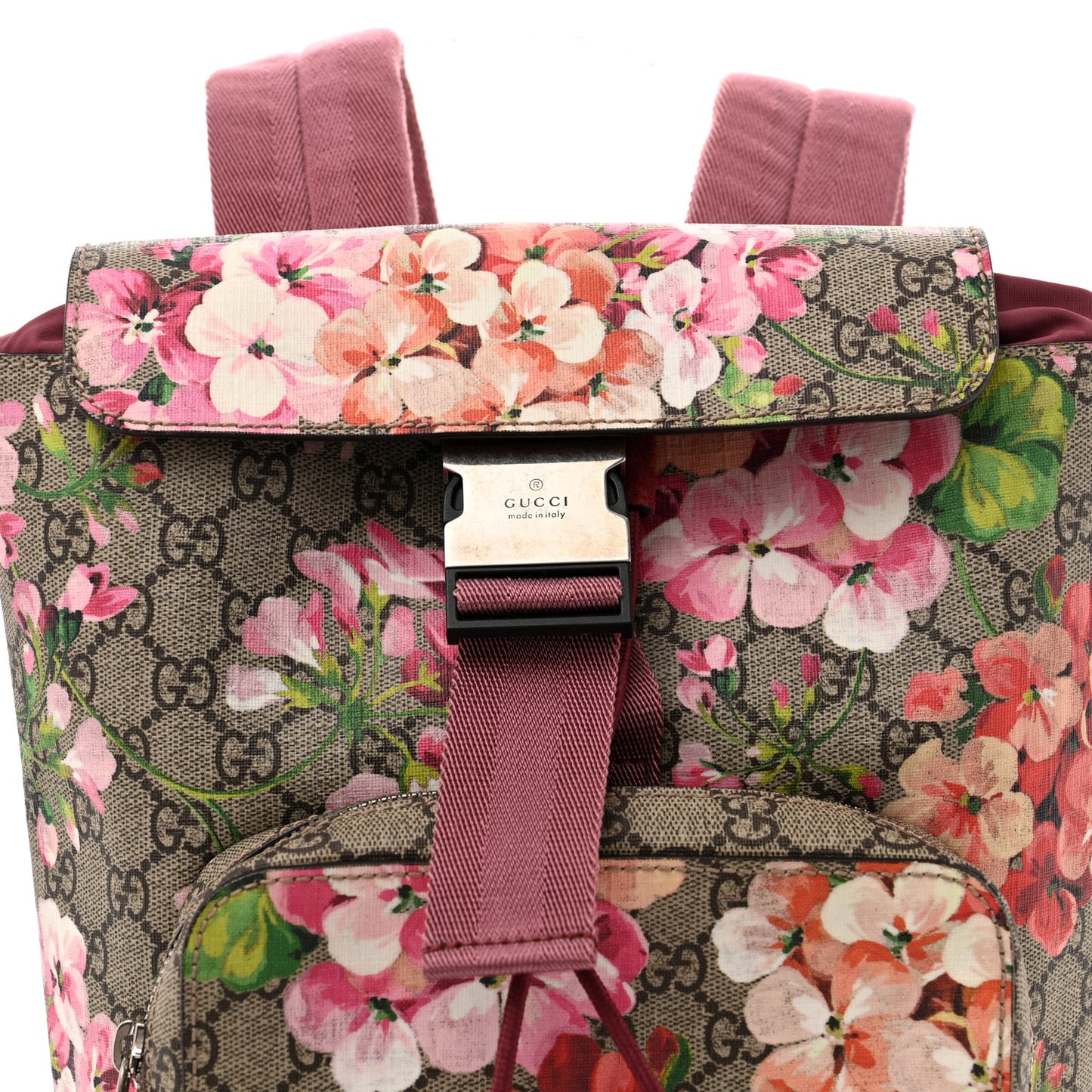 GG Supreme Monogram Blooms Small Single Buckle Backpack Beige Multicolor Dry Rose