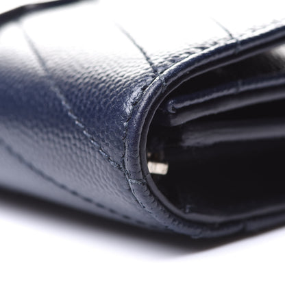 Saint Laurent Grain De Poudre Matelasse Chevron Small Monogram Envelope Wallet Deep Marine 10 of 12